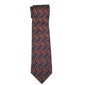 Pierre Balmain Couture red blue diamond print men's silk neck tie
